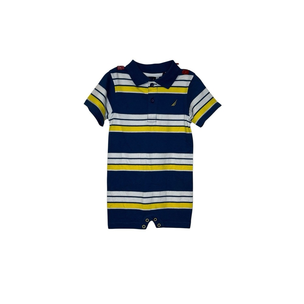 Nautica Baby & Toodler One Piece Polo Striped Romper Cotton Multicolor 3M NWT